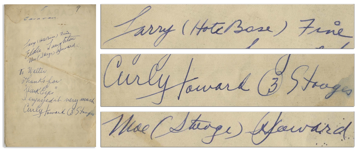 Three Stooges Signed Sheet Music, Including Curly Howard's Signature -- Signed by Curly, Moe & Larry Circa 1943